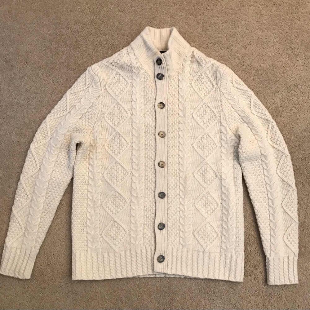 Brooks Brothers Merino Italian Wool Cardigan Sweater Aran Cable Knit Adult Large